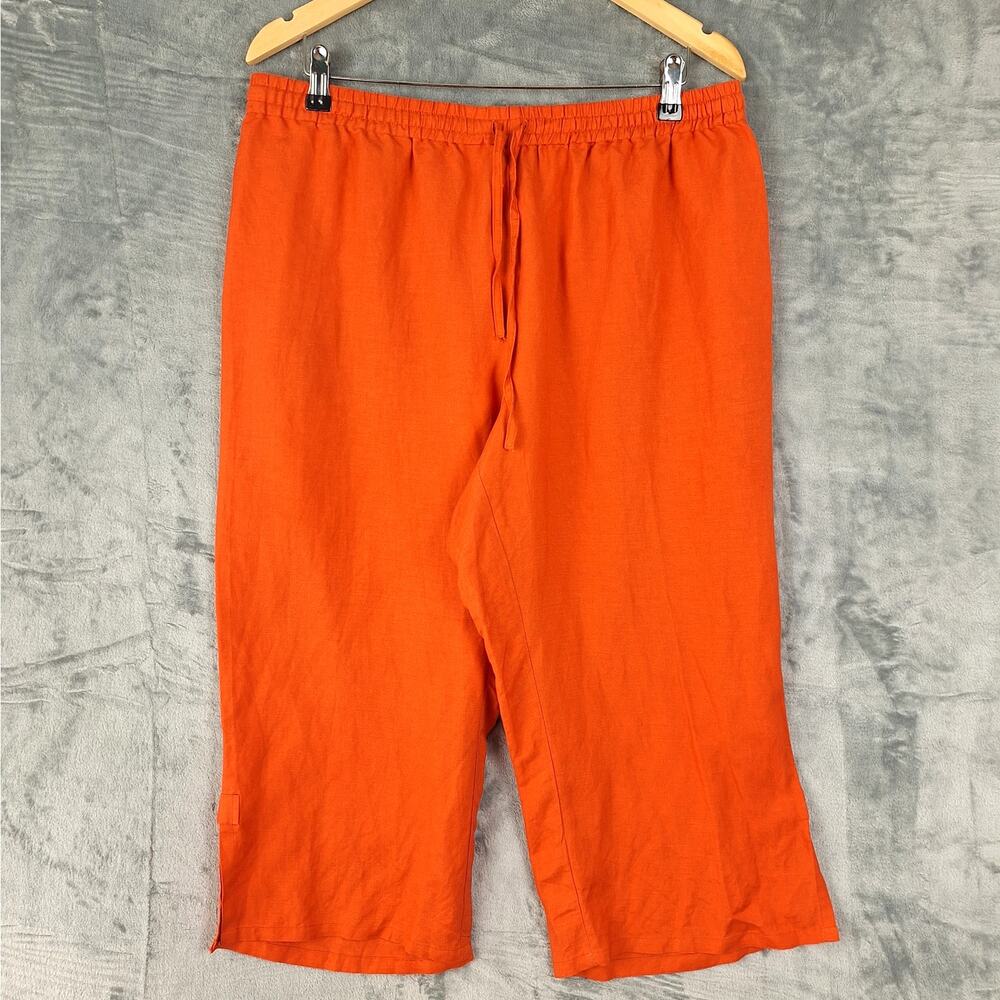 Womens Pants 12W Linen Blend Coastal‎ Wide Leg Beachy Vacation Resort Summer